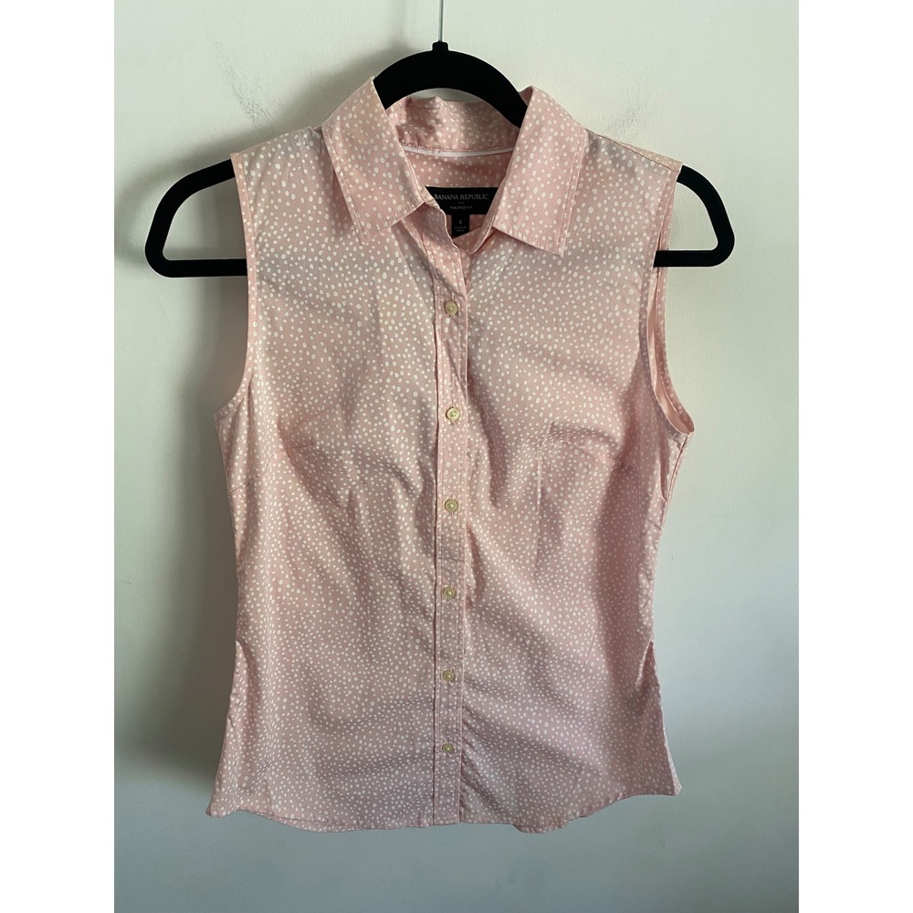 Banana Republic Womens Pink White Polka Dot Sleeveless‎ Button Down Shirt Size 4